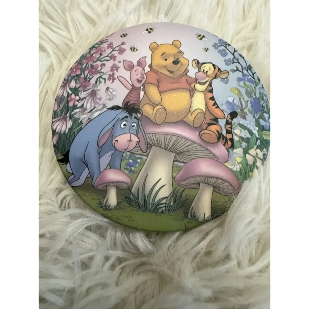 Winnie the Pooh compact mirror with Pooh, Tigger, Piglet, & Eeyore on mushrooms